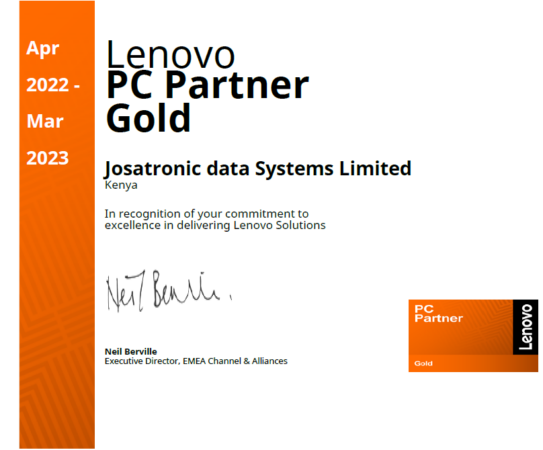 We Are Certified Gold Patner with Lenovo Technologies In kenya